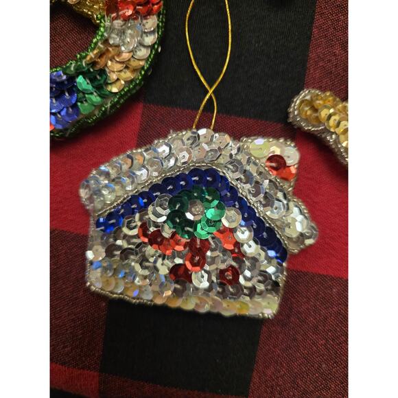 Vintage Christmas Ornaments Sequined & Beaded Handmade Set Of 14 - Picture 13 of 14